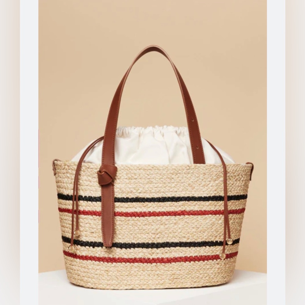 Double stripe raffia tote